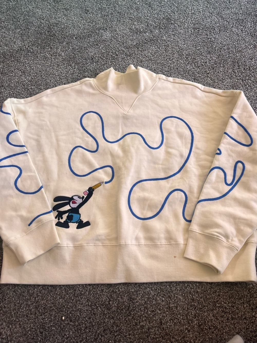 Disney Oswald the Lucky Rabbit Cream Crewneck Sweatshirt with Blue Line Art